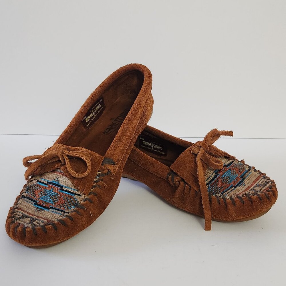Minnetonka El Paso II Brown Suede Moccasins Fringe Size 7